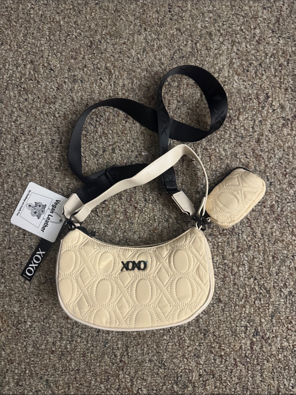 XOXO Cream Quilted Mini Shoulder Bag with Coin Pouch